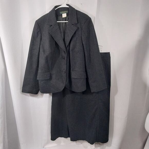 HARVE BENARD! STUNNING WOOL BLEND CHARCOAL GRAY JACKET, SKIRT SUIT, SET! SZ 26W - Picture 2 of 14